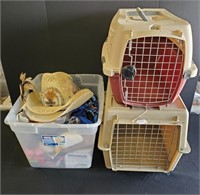 (2) Small Pet Carriers And Box Of Pet Supplies