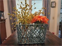 Twine basket and faux flowers