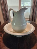 Large white vtg ceramic water pitcher and basin