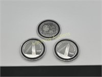 THREE 1982 HECLA MINING .999 FINE SILVER ROUNDS