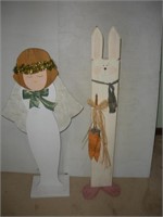 Wooden Angel & Bunny  tallest - 41 inches