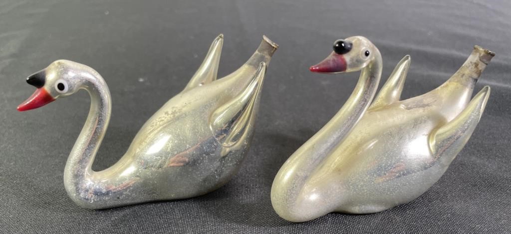 Antique Blown Glass Swan Ornaments (2)