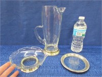 sterling bottom glass pitcher -sterling trim glass