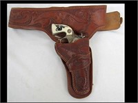 HUBLEY RODEO CAPGUN W/ TOOLED HOLSTER WORKS, BUT