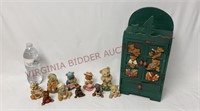 Teddy Bear Figurines & Decorative Wooden Cabinet
