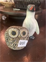 Woodcarved Penguin and owl painted rock