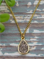 DRUZY QUARTZ PENDANT ON CHAIN NECKLACE ROCK STONE