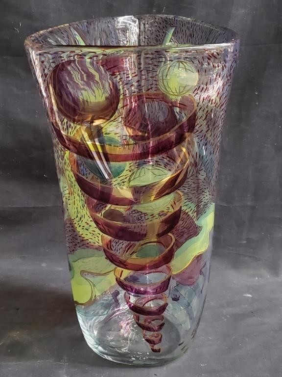 Signed & dated hand blown art glass vase