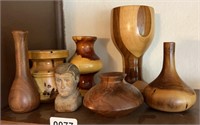 Carved Wooden Vases, Cup & Bust