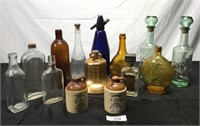 14 pcs. Vintage Glass Bottles & Decanters