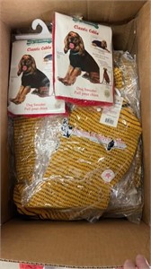 Large box of new dog sweaters
