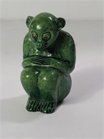 Small Asian green pottery monkey figurine 2"w x