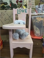 Small Wood Doll Chair & Bear Plush