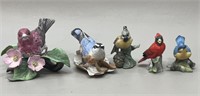 5 Small Fine Porcelain Colorful Bird Figures VTG