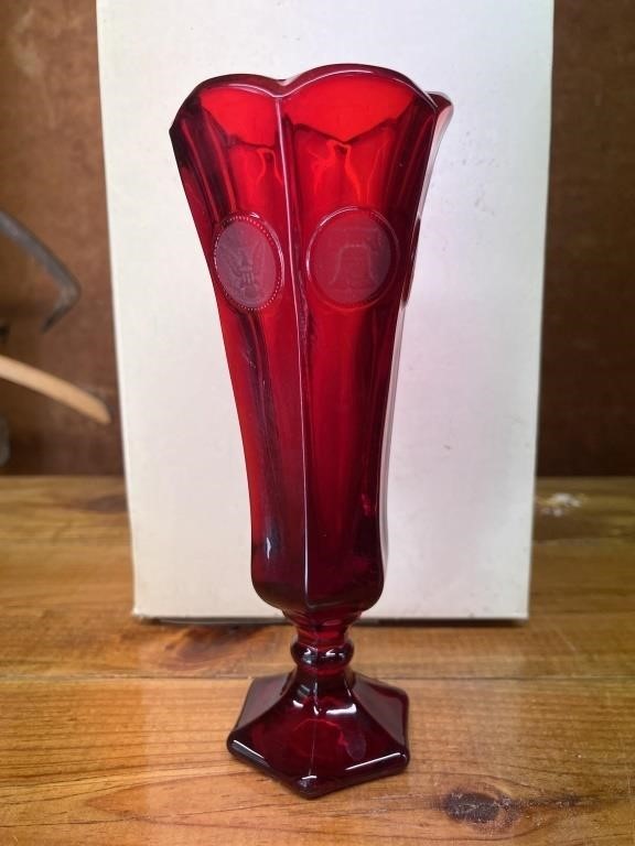 Fostoria Glass Ruby Red Glass Coin Vase