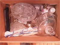 Box including steak knkives, oil lamps, covered