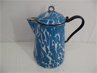 Enamel Cowboy Coffee Pot - White & Blue