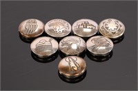 8 NATIVE AMERICAN STERLING SILVER BUTTON COVERS