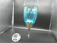 Boho hanging glass and metal candle holder