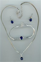 Modern Blue stone necklace, bracelet, + earrings