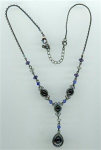 Blue + Iridescent Necklace 18”