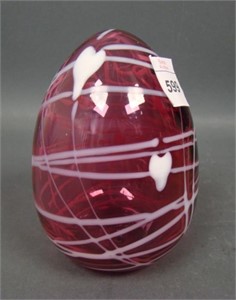 Fenton Cranberry Opal Iridised Hanging Hearts Egg