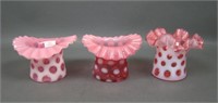 Three Fenton Cranberry Opal Crimped  Ruffled Hats