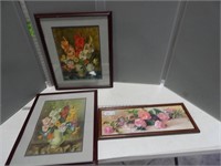2 Framed and matted floral; one other floral print