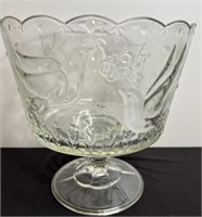 Embossed Birds Glass Compote Bowl 10" tall