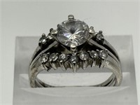 Fine Antique Sterling Silver Fancy CZ Wedding Ring