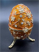 Gold Enameled and Bejeweled Pewter Egg Trinket Box