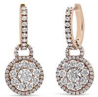 18k Rgold Round 1.54ct Diamond Dangle Earrings