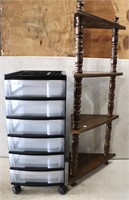 6-Drawer Plastic Storage Bin + Wood Corner Shelf