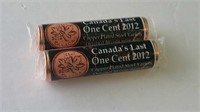 Two Sealed 2012 Canada's Last One Cent Rolls