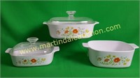 (3) Vintage White Floral Themed Vegetable Dishes