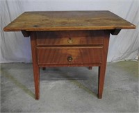 Early Scandinavian red paint table w/ 2 drawers