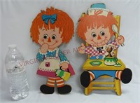1972 Raggedy Anne & Andy Wall Plaques ~ 14" Tall
