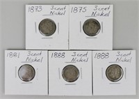 1873, 1875, 1881 & 1888 (2) 3 Cent Barber Nickel.