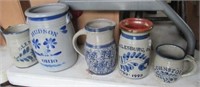 (5) Various size pottery mugs/pitchers. Tallest