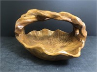Hand carved Wood Basket (size is 10" across)