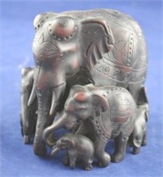 Wooden Elephant Family Carving