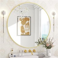 Beautypeak 30 Inch Round Mirror, Gold Metal Frame