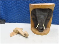 (2) Wooden Carved Elephant Wall Decor 5"/10"