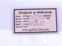 64mg 24 Karat 99.99 Gold W/ Authenticity