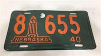 1940 Nebraska license plate.  Hall county.
