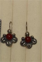 Sterling & Coral Earrings   Marked Mexico
