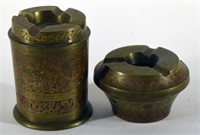 Two Brass Engraved Ashtrays