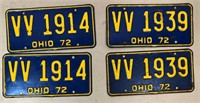 2 pairs- 1972 OH license plates