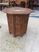 WOOD CARVED OCTAGON TABLE 18"T X 18"W