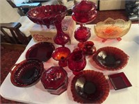 Several pieces of red glassware